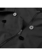 Čierny dvojradový kabát s opaskom (AG3-011)