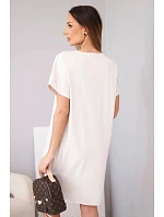 Dámske viskózové šaty s krátkymi rukávmi a ozdobnou potlačou béžovej farby