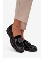 Lakierowane Mokasyny Damskie Z Ozdobną Klamrą S.Barski HY52-546 Czarne