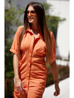 Oranžové košeľové šaty s volánmi na bokoch