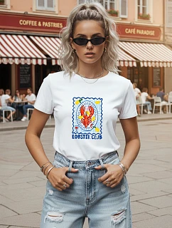 Klasické dámske tričko s potlačou Lobster Club, biele, FashionStreet NX8030RY