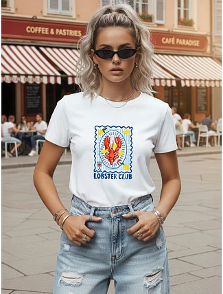 Klasické dámske tričko s potlačou Lobster Club, biele, FashionStreet NX8030RY