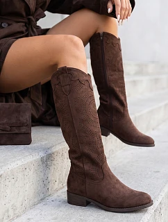 Dámske kovbojské topánky s priesvitným vzorom, hnedé, FashionStreet ZY1467