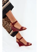 Lakierowane Sandały Damskie Na Koturnie Bordowe Vliraya