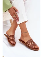 Płaskie Klapki Damskie Ze Złotym Detalem Camel Noroti