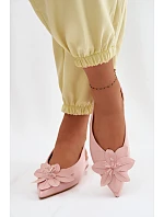 Dámské sandály na nízkém podpatku s dekorativním květem Růžové Telivette