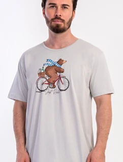 Pánska nočná košeľa s krátkym rukávom Medveď na bicykli