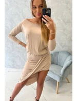 Asymetrické šaty, 3/4 rukávy, béžová farba