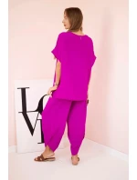 Viskózová blúzka + nohavice tmavo fialová