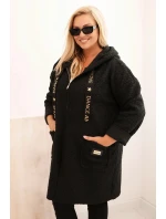 Dámske Plus veľkosť Faux Shearling kabát s kapucňou a vreckami čierna Dámske Plus veľkosť Faux Shearling kabát s kapucňou a vreckami čierna