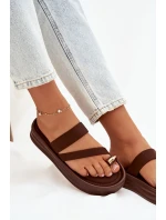 Dámské látkové pantofle s pásky a zlatým detailem čokoládové Farielle