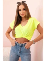 Dámska bavlnená blúzka s krátkym rukávom a výstrihom do V Neon Yellow