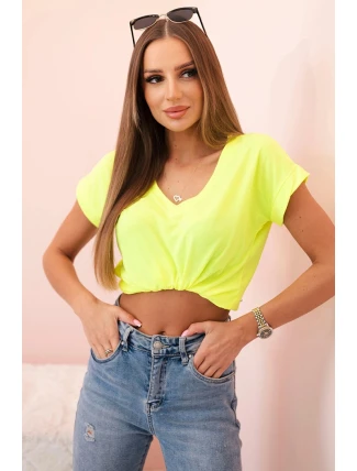 Dámska bavlnená blúzka s krátkym rukávom a výstrihom do V Neon Yellow