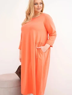 Dámske Plus veľkosť bavlnená sukňa s dlhými rukávmi a elastickým pásom marhuľová