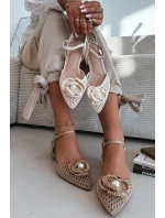 Dámské sandály na klínku s ozdobným detailem tmavě béžové Vionessa