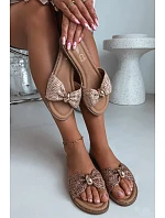 Dámske pletené sandále so zlatými detailmi Brown Goldie