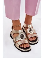 Skórzane Sandały Damskie Lakierowane Z Ozdobnym Detalem Artiker 56C0689 Złote