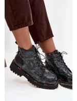 Skórzane Lakierowane Botki Damskie Artiker 57C0065 Szare