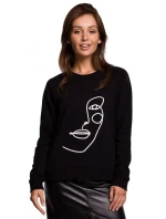 B167 Sveter s potlačou na prednej strane - čierny B167 Sveter s potlačou na prednej strane - čierny