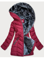 Červená zimná bunda s kapucňou a kožušinovou podšívkou (M21007)
