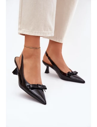 Lakierowane Sandały Na Szpilce Z Kokardką Czarne Naylna