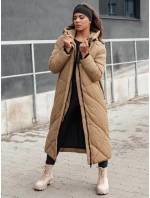 Dámska zimná dlhá prešívaná bunda s kapucňou STREETFIT beige FashionStreet TY4600