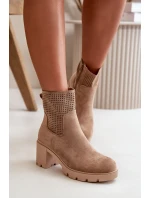 Botki Damskie Na Słupku Zapinane Na Zamek Eko Zamszowe Beżowe Rashmi