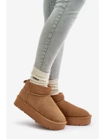 Skórzane Zamszowe Śniegowce Na Platformie Camel Nereviana