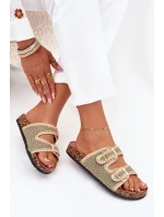 Szydełkowe Klapki Damskie Ze Złotymi Klamrami Zielone Fenira