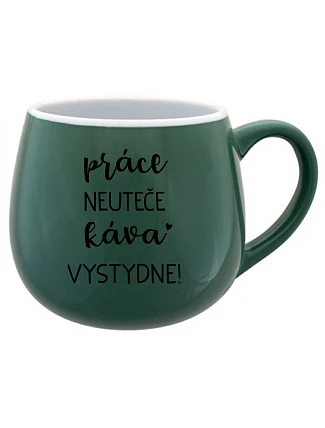 PRÁCA NEVYHOVUJE, KÁVA VÝBORNÁ! - zelený keramický hrnček 300 ml