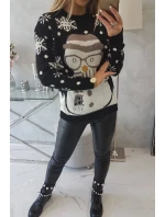 Vianočný sveter so snehuliakom čierny