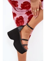 Sandały Damskie Na Masywnej Platformie I Koturnie Czarne Etette