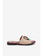 Klapki Damskie Na Płaskim Obcasie Z Ozdobą Złote Clelione