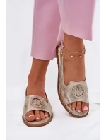 Sandały Damskie Na Płaskim Obcasie Z Ozdobą S.Barski KV51-002 Złote