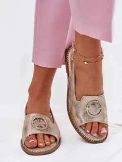 Sandały Damskie Na Płaskim Obcasie Z Ozdobą S.Barski KV51-002 Złote