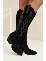 Kozaki Kowbojki Damskie Ze Zdobieniem Na Słupku Czarne Jovina