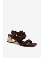 Semišové sandály na podpatku D&A CR61-3145 Čokoládové