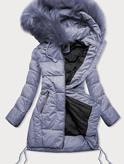 Dámska prešívaná zimná bunda s kapucňou vo farbe heather (7690)