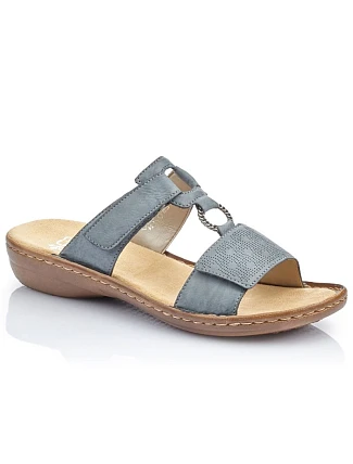 Dámske pohodlné modré žabky na suchý zips Rieker 60885-12 Dámske pohodlné modré žabky na suchý zips Rieker 60885-12