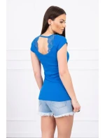 Blúzka s čipkovým výstrihom nevädze modrá Blúzka s čipkovým výstrihom nevädze modrá