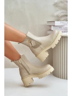 Zazoo 60490 Kožené zateplené čižmy s dekoráciou Light Beige