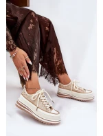 Trampki Damskie Na Masywnej Platformie S.Barski BF51-101 Beżowe