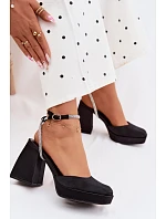 Dámské sandály na masivním podpatku ve tvaru sloupku s páskem se štrasem Černé Seraphina