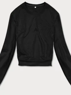 Tenká krátka čierna dámska tepláková mikina (8B938-3)