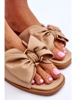 Dámske kožené papuče s mašľou Beige Becky