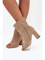 Zamszowe Botki Na Słupku Z Odkrytymi Palcami Zazoo 3830 Beżowe