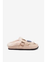 Dámské pantofle s ozdobami a sponou zateplené kožešinou béžové Thalora