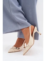 Dámské sandály na podpatku s pásky a sponou Béžové Parina
