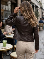 Dámska hnedá kožená bunda v štýle Ramones od FashionStreet TY5722