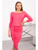 Asymetrické šaty, 3/4 rukávy, malinová farba